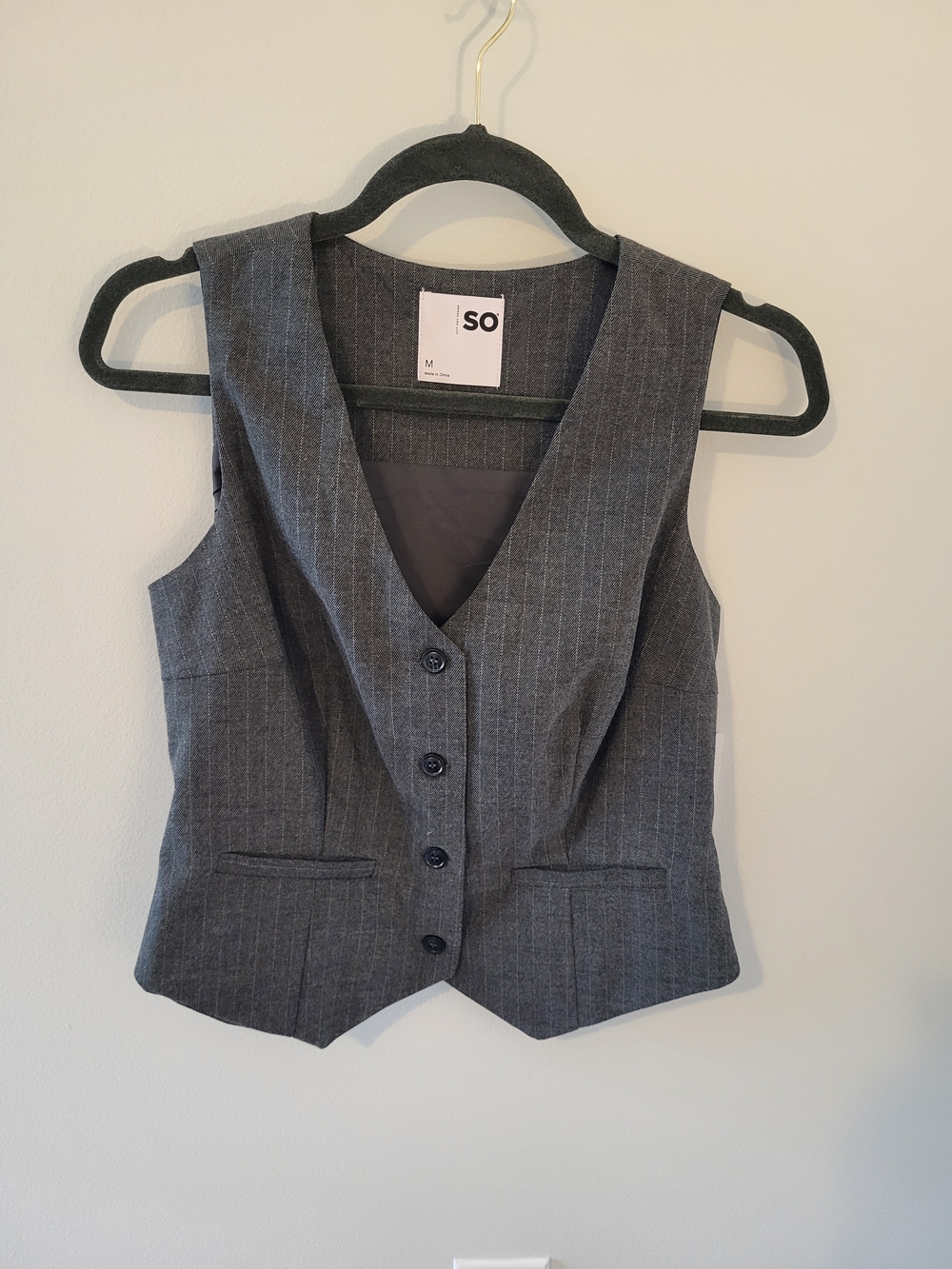 SO Gray Pinstripe Button-Down Vest